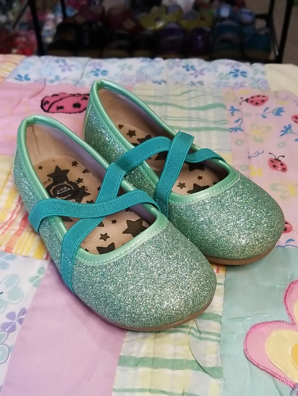 Livie & Luca Glitter Ballet Flats Size 11 Aurora in Ocean sparkle Shimmer